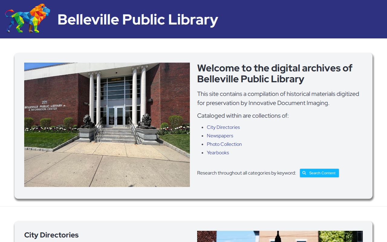 Belleville city directory digitized collections landing page