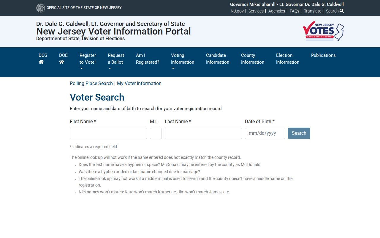 Belleville residents directory New Jersey voter registration status lookup
