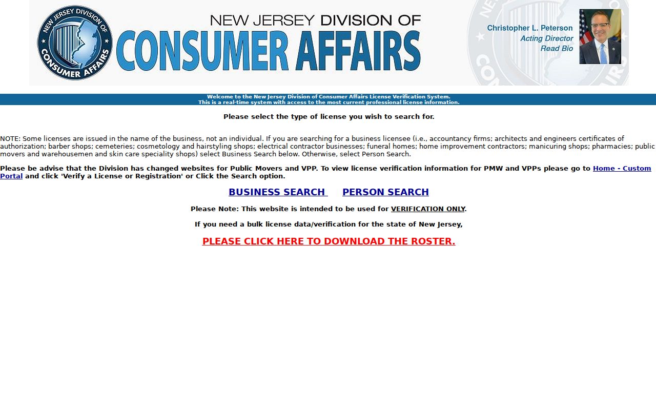 Belleville resident lookup view of New Jersey MyLicense verification