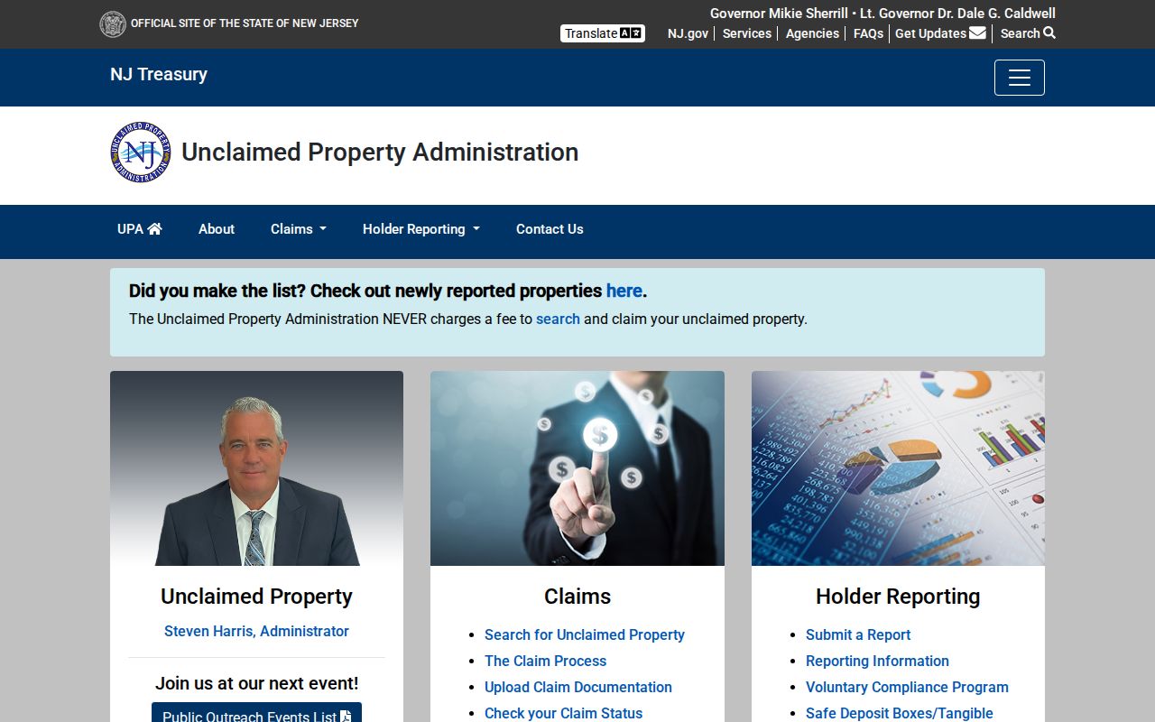 Belleville resident lookup view of New Jersey Unclaimed Property search