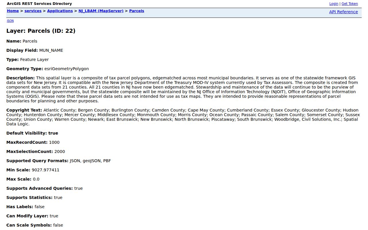 Belleville street directory reference for the New Jersey GIS parcel layer